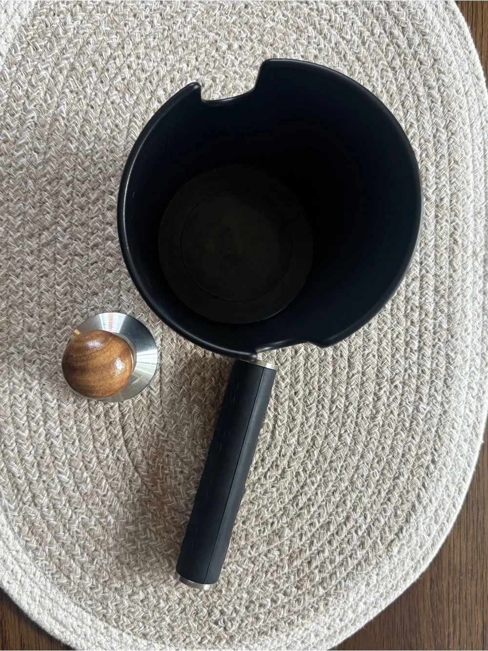 Black Espresso Knock Box with Wooden Tamper - Home Kitchen